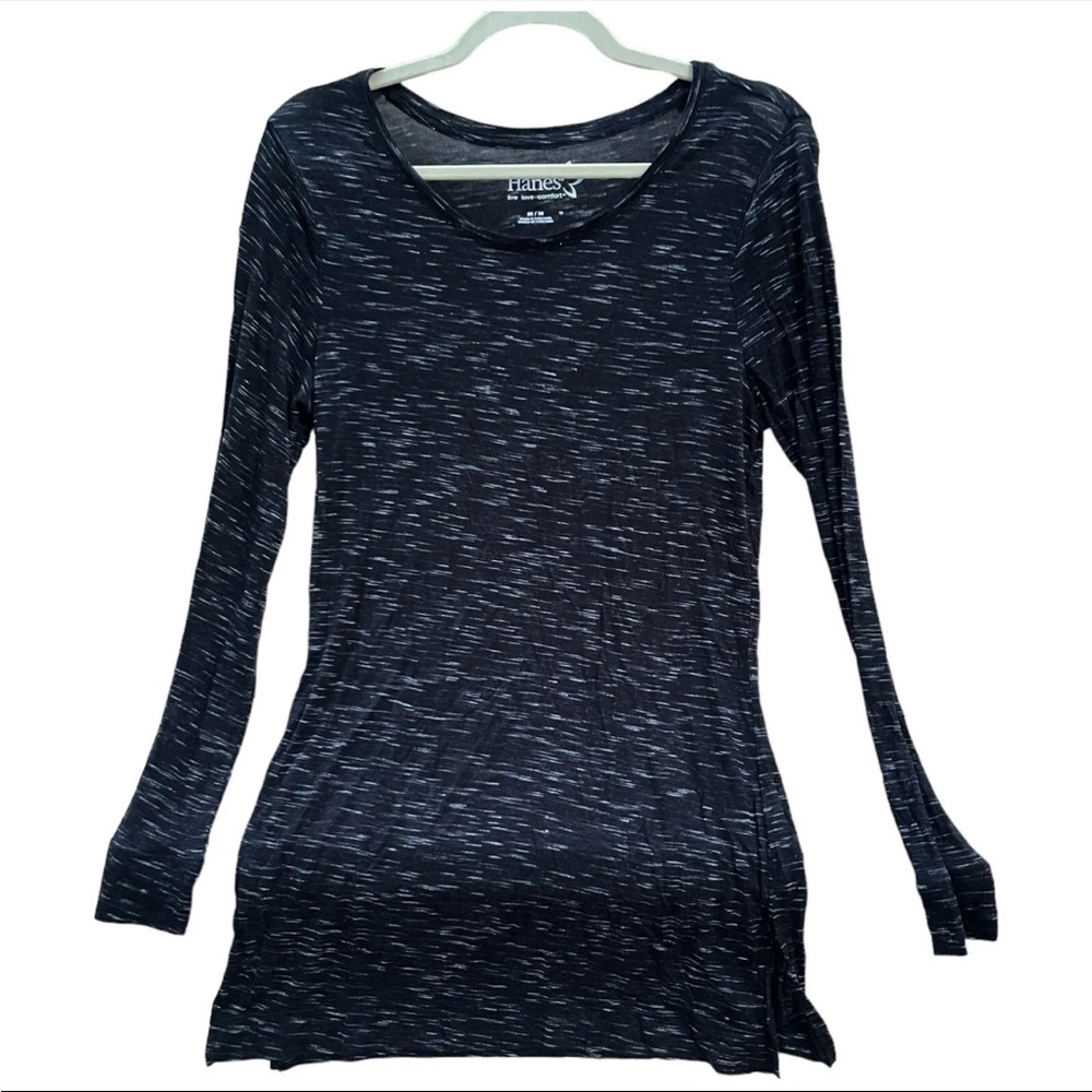 Hanes Women Active Wear Shirt Long Sleeve Crew Neck Black See Through Medium M